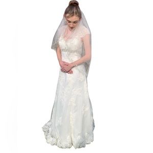 David's Bridal sz 6 great condition wedding dress and beaded veil
